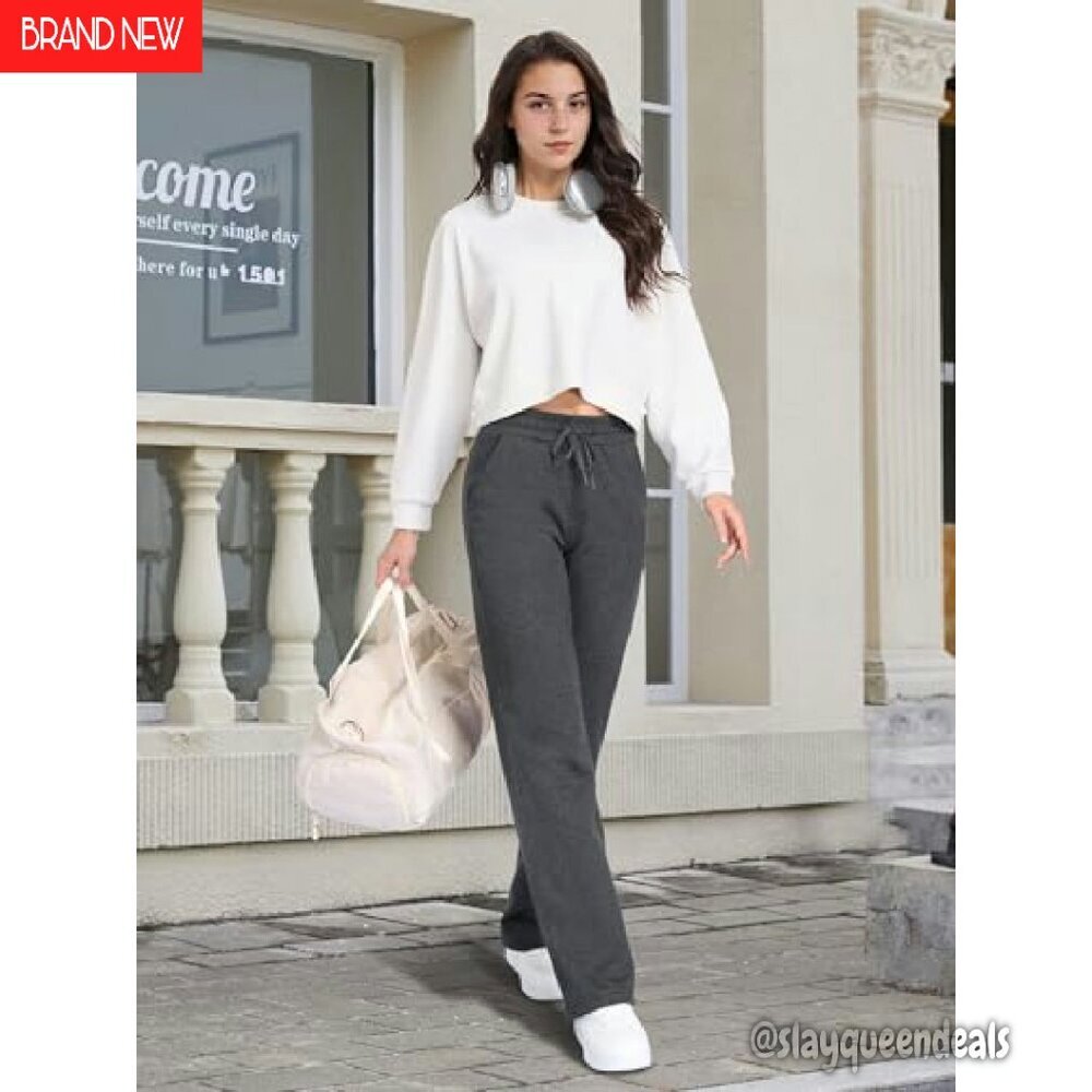 Tall Fleece Lined Sweatpants Straight Leg Thermal Lounge Pants - Picture 4 of 8